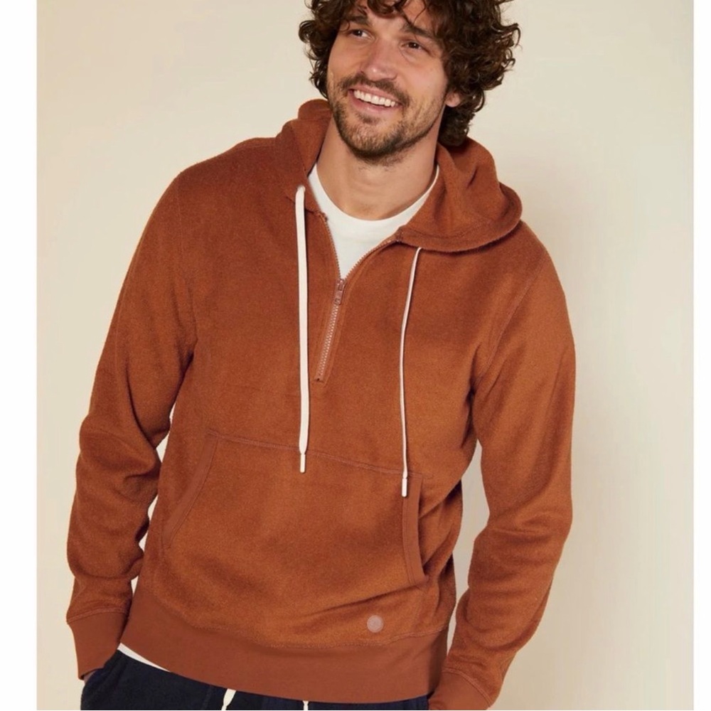 Outerknown Hightide‎ Half Zip Hoodie Sweater Men’s Size Large Cedar Orange